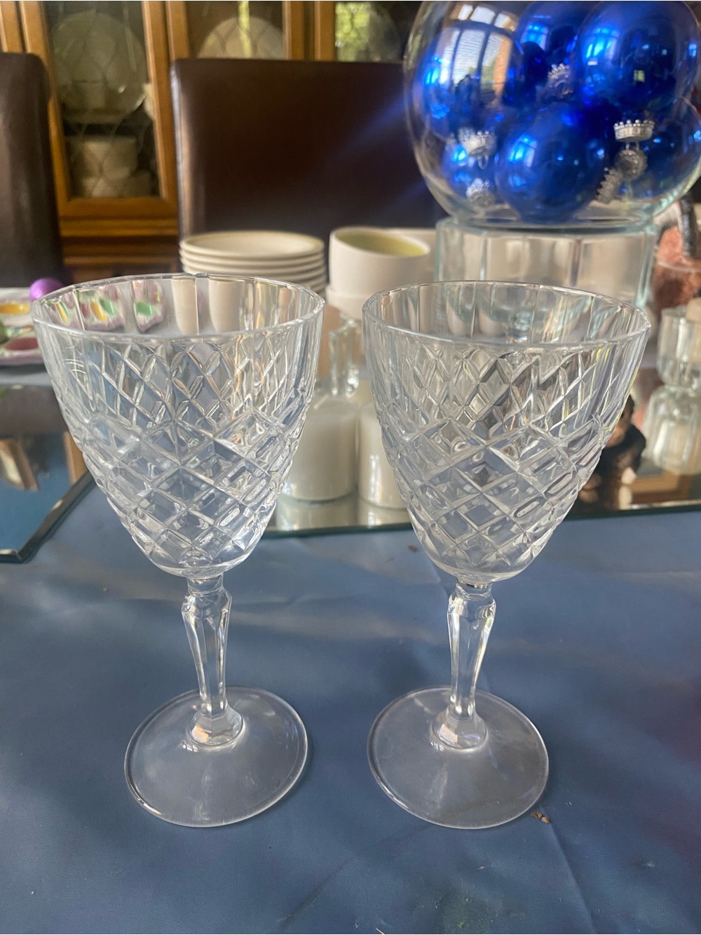 Crystal Cut Glass Wine Goblets - Clear (Pair)